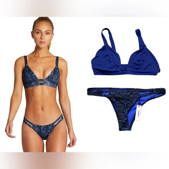 Vitamin A Neutra Bikini Top Bottoms SET Blue Ray/Snake size 12/14/DD NWT